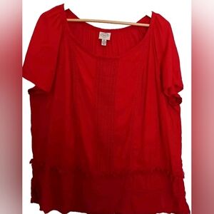 St John's Bay 100% Rayon Crepe Red Embroidered Blouse Size 2x, BOHO flutter